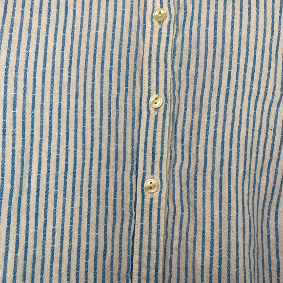 TALBOTS woman's size medium M 100% linen blue white striped button top shirt - Picture 9 of 12